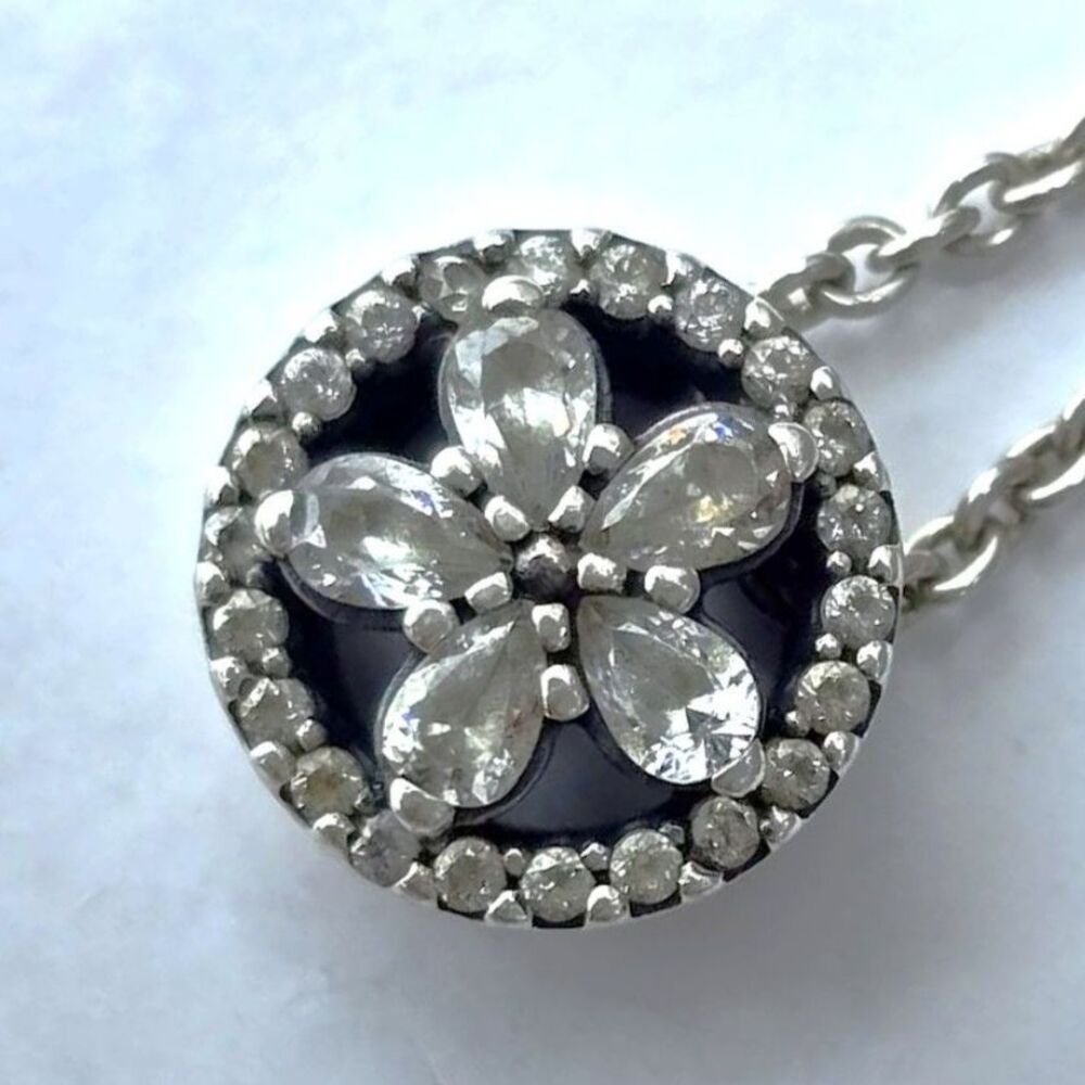 18" Authentic womens Pandora Snowflake Necklace Sterling Silver CZ Pendant